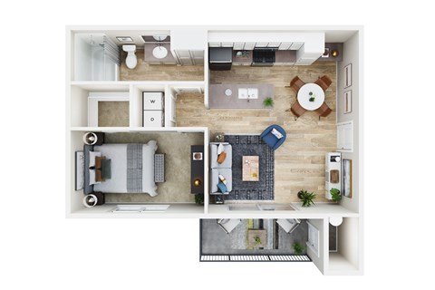 Floor plan for 1 bed, 1 bath, 681 sqft